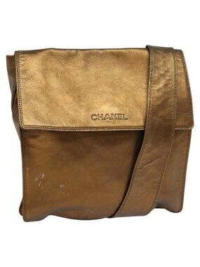 Authentic CHANEL Shoulder Bag Leather Brown Gold CC
